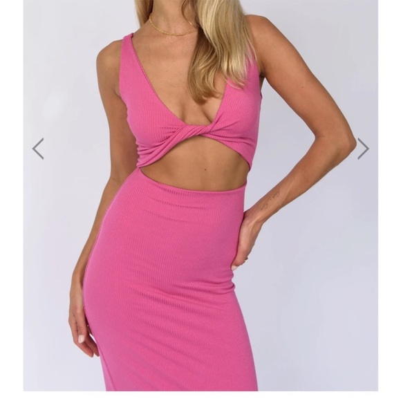 NEW Skatie Amelia Ribbed Twist Cutout Midi Tank Dress Pink Size Large NWT - Picture 3 of 12